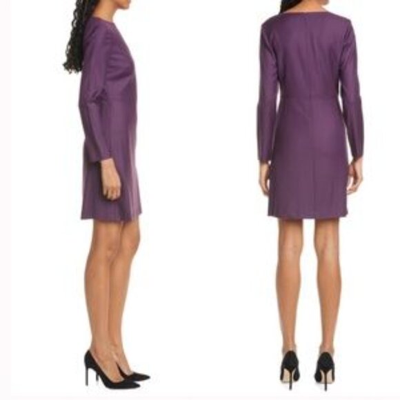 Theory Kamillina Sleek Flannel Purple Long Sleeve Wool Dress Size 4 - Picture 1 of 10